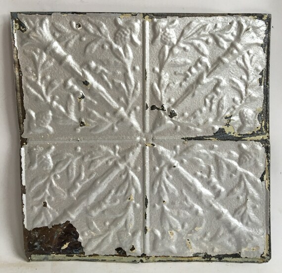 Authentic 1890 S Tin Ceiling Tile Panel Silver Torches 12 X 12 Arts And Crafts Reclaimed 54 16