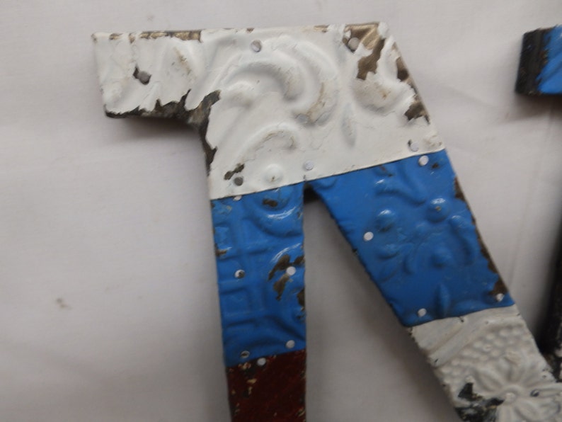 Tin Ceiling Wrapped 8 Letter N Patchwork Reclaimed Metal Mosaic Wall Hanging S1987-14