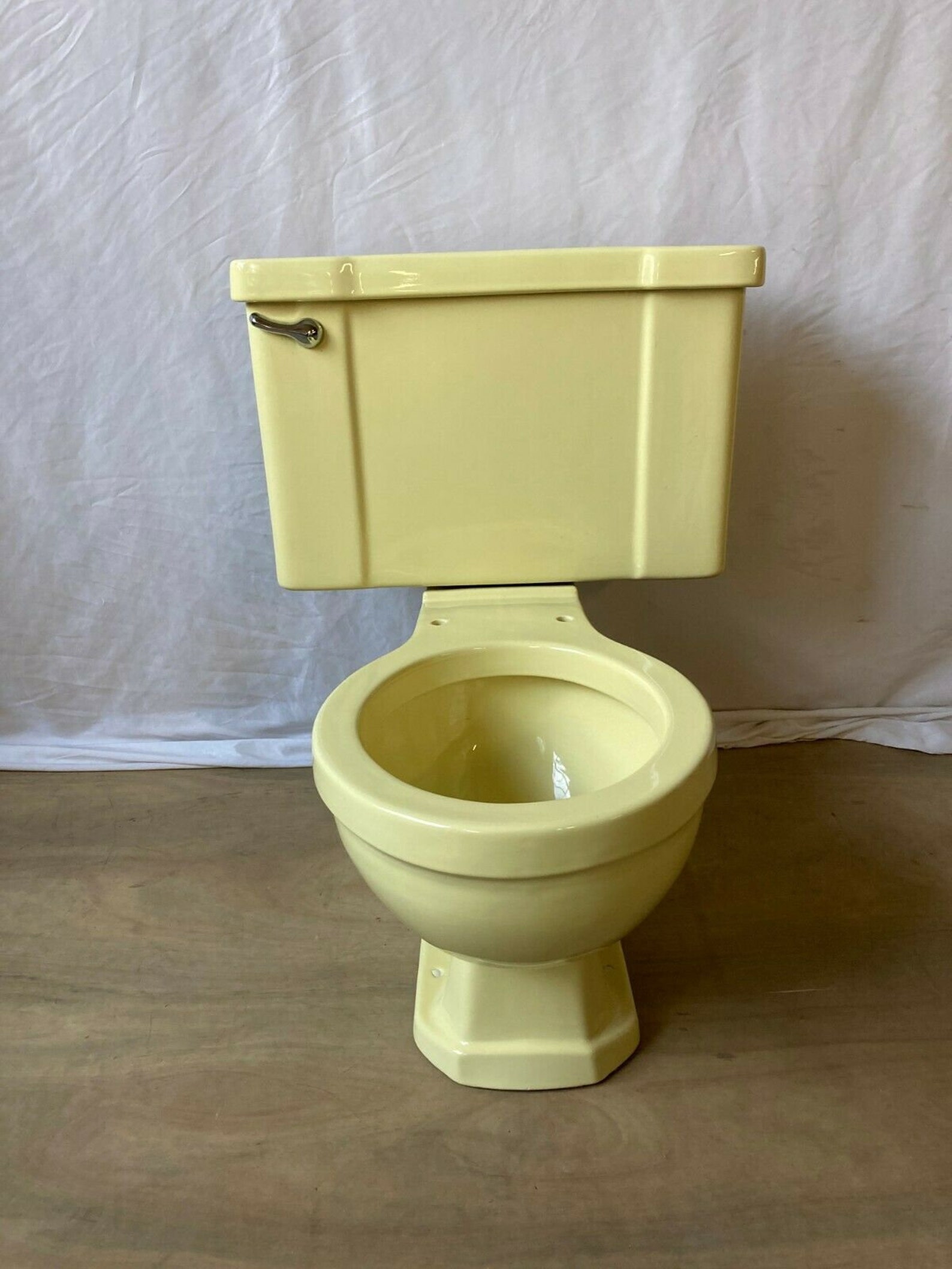 Vtg Deco Mid Century Yellow Porcelain Complete Toilet Bowl Etsy