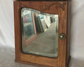 Antique VTG 14x17 Hardwood Medicine Cabinet Decorative Beveled Mirror 755-26B