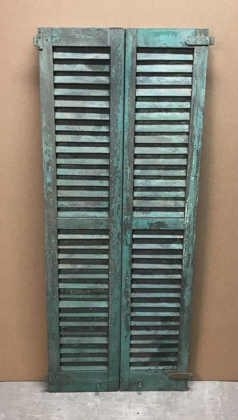 Rustic Shutter Signs Antique Pair Vintage Shabby Wood Exterior Shutters 12x59 Green Chic Old ...