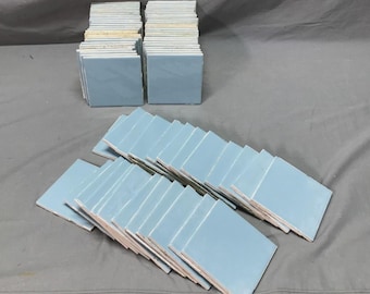 Antique Vintage Lot 75 Blue WENCZEL Ceramic Bathroom Tiles 4" Sq Old 1314-25B