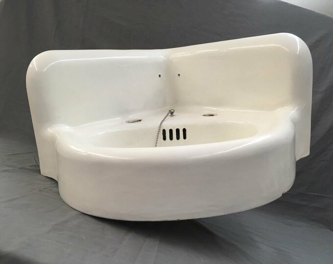 Antique Cast Iron White Porcelain Corner Sink Vintage Bathroom Etsy