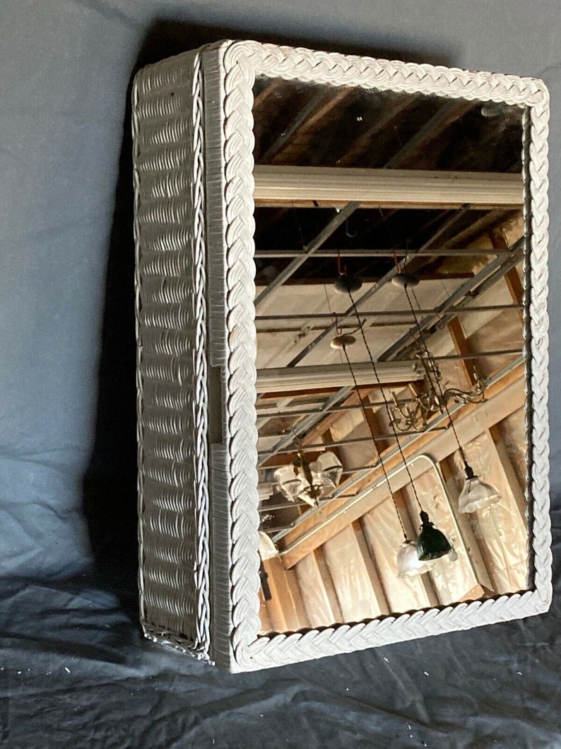 Vtg White Wicker Medicine Cabinet Old Shabby Country ...