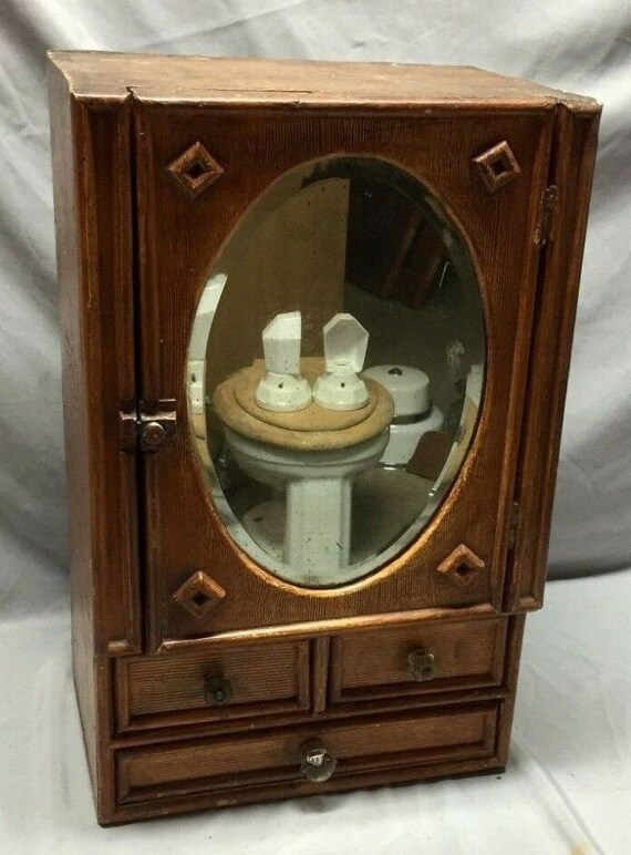 Antique Country Lodge Wood Medicine Cabinet Cupboard Oval Etsy