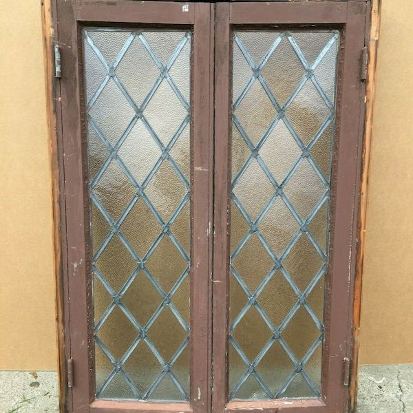 Antique Leaded 27 Lite Diamond Pattern Casement Privacy Window 34x50 1330-21B ***PICK UP ONLY***