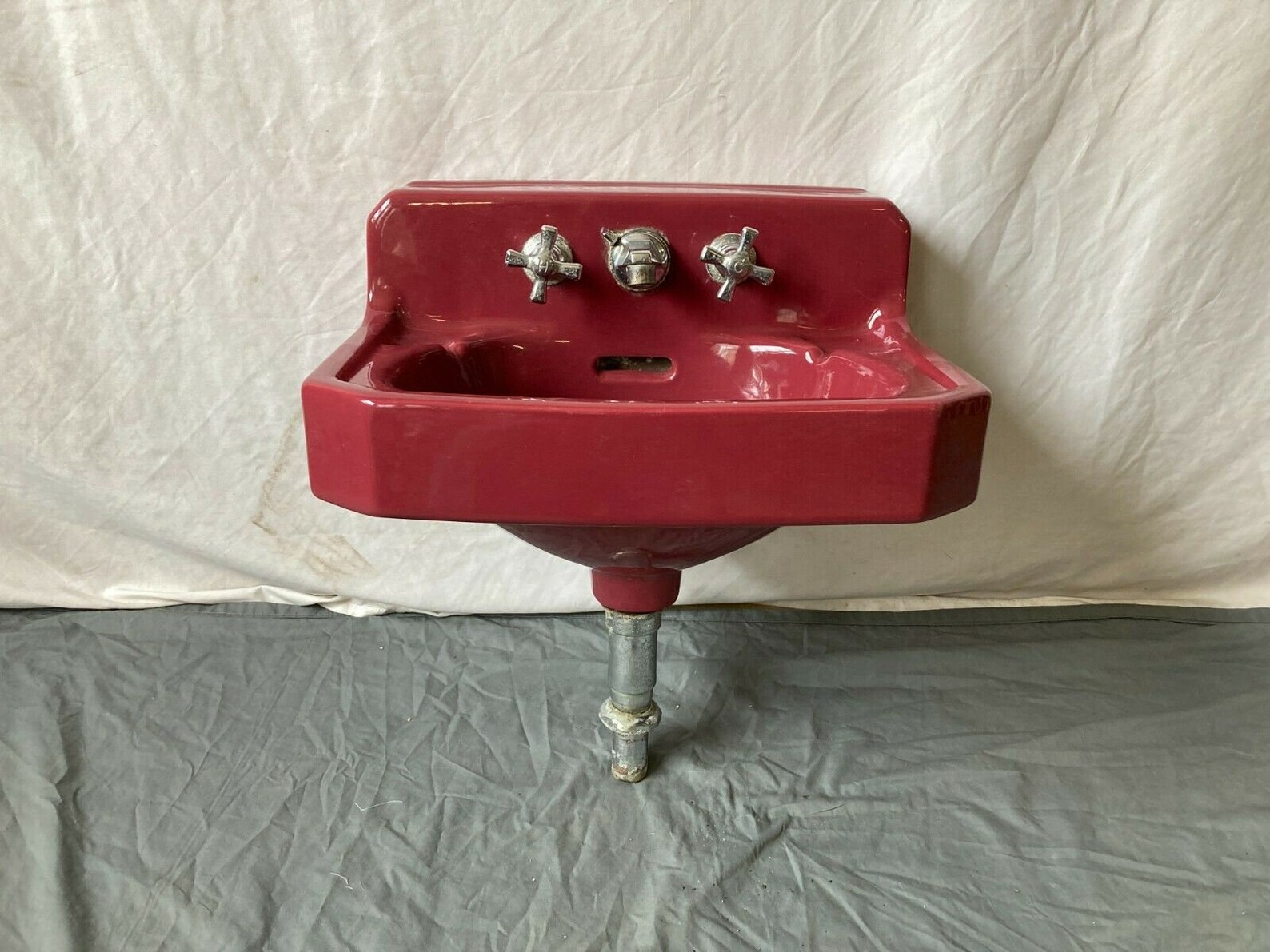 Vtg Small 14x18 Ceramic Burgundy Red Porcelain Bath Sink Old Etsy