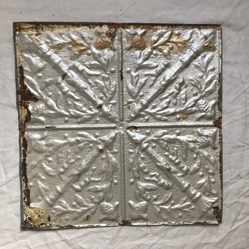 Authentic 1890 S Tin Ceiling Tile Panel Silver Torches 12 X 12 Metal Reclaimed 5 19