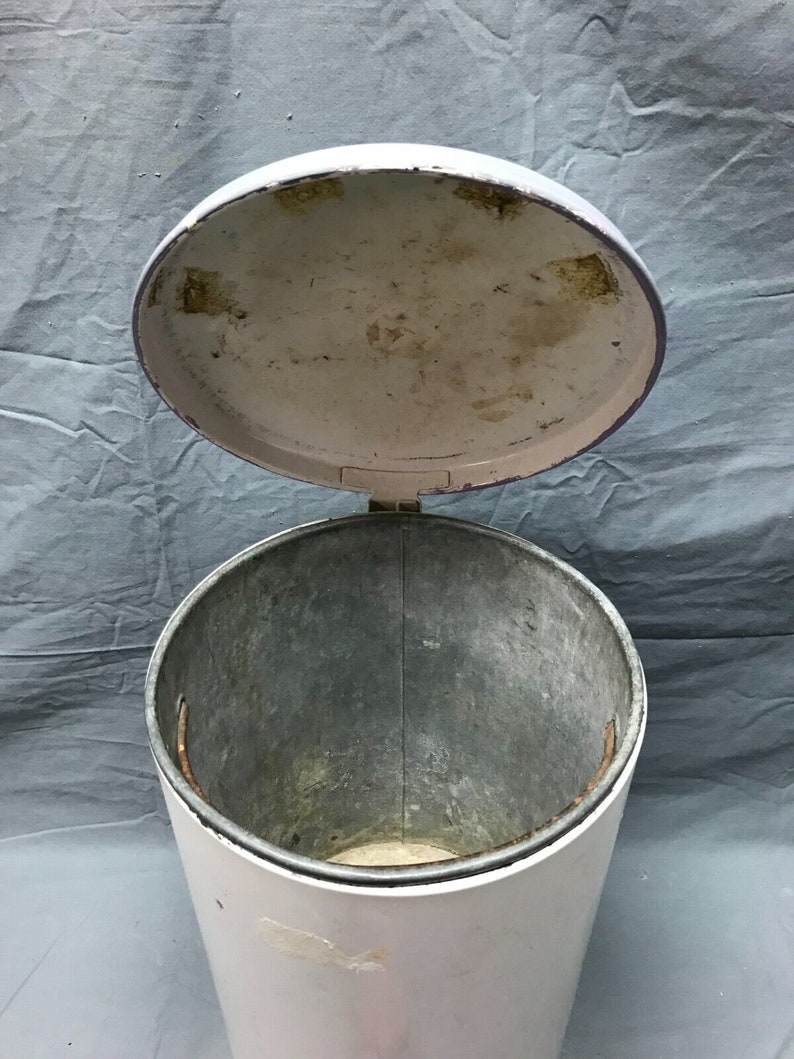 VTG Metal Cylinder Trash Can Waste Basket Flip Top Lid Office Etsy