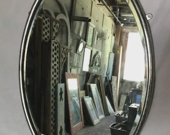 Antique VTG 16x24 Oval Nickel Brass Framed Beveled Wall Mirror Old 1129-26B