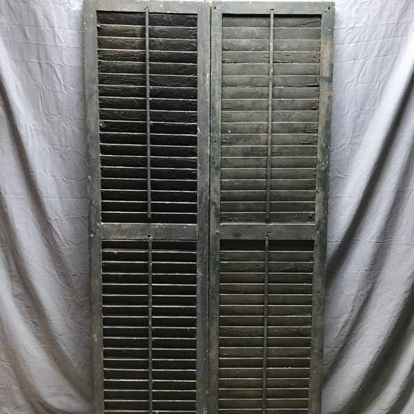 Antique Pair 18x70 Louvered Window Door Shutters Shabby Vintage Old 1428-22B