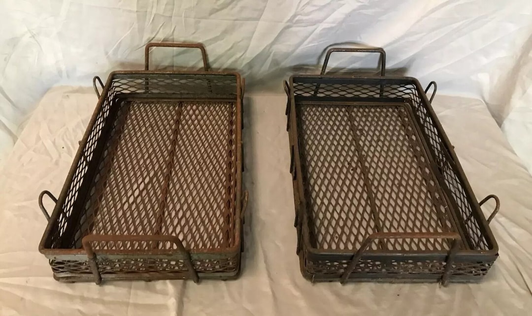 Vintage Pair Industrial 11x18 Machine Shop Stackable Metal Baskets Old ...