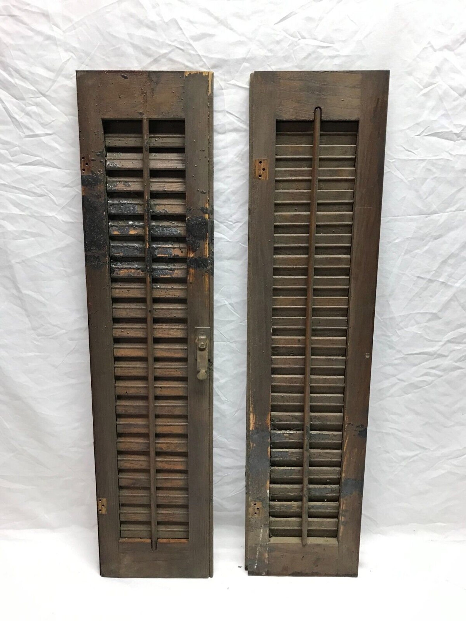 Antique Pair Narrow Wood 7x30 Louvered Chestnut Interior Shutters Old ...