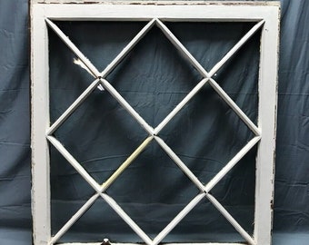 Antique Diamond Mission 12 Lite Window Sash Shabby White Chic 30x31 VTG 1123-22B