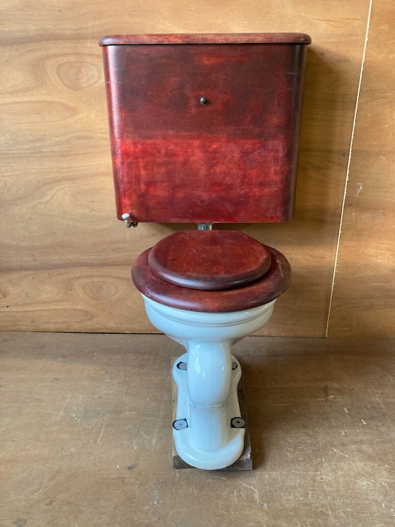 Antique White Victorian Porcelain L Wolff Yazoo Toilet Bowl Oak