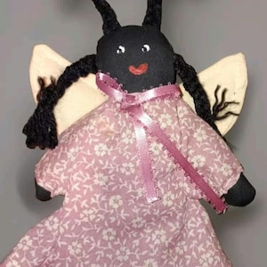 Single Vintage African American Cloth Doll/Ornamen 7in Folk Art Angel (1920s)