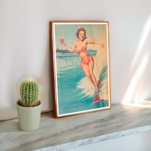 Vintage Wall Art, woman water-skiing