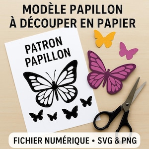 Modèle Papillon à Découper en Papier – Fichier Numérique SVG & PNG – DIY Déco, Scrapbooking, Cricut – Téléchargement Instantané