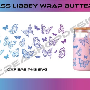 20oz Butterfly Libbey Glass Can Svg, Glass Can Full Wrap Svg, Svg de papillons, Beer Glass Can Svg, Coffee Glass Wrap, Svg, Png, Cricut File