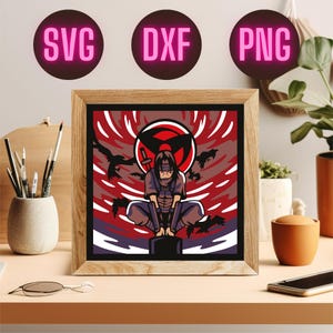 Ninja Shadow Box SVG – Layered Anime Paper Cut | Red Eye Symbol Light Box Template for Cricut & Silhouette