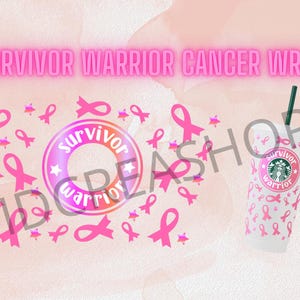Wrap Starbucks “Survivor Warrior” | Design ruban rose sensibilisation cancer du sein | Fichier numérique PNG + SVG