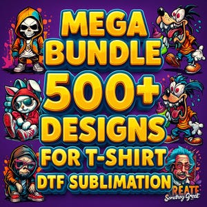 Pack spécial impression t-shirt DTF et sublimation avec plus de 500 designs uniques à télécharger instantanément