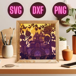 Fairy Tale Castle Paper Cut Light Box File | Cricut & Silhouette Cameo SVG DXF | DIY Shadow Box Template
