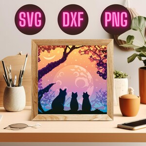 Moon Cat Shadow Box SVG | 3D Layered Light Box Papercut File for Cricut & Silhouette | Celestial Night Decor