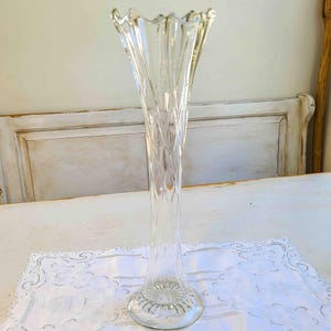 Antique Clear Glass Tall Flower Vase - Dugan/Diamond Co. -Twisted Rib Spiralex Pattern - 1906