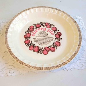 Vintage Ceramic Cherry Pie Recipe Baking Dish