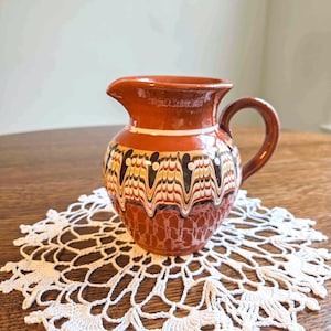 Vintage Bulgarian Troyan Pottery Pitcher Creamer -Redware Hand Thrown Drip Glaze