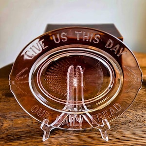 Antique Glass Bread Plate: Daily Bread, Wheat Sheaf Motif, Oval Tray