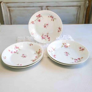 Vintage Soup Bowls - Charles Field Haviland Limoges GDA | Fine Porcelain China | Pink Spray Floral Pattern| set of 5