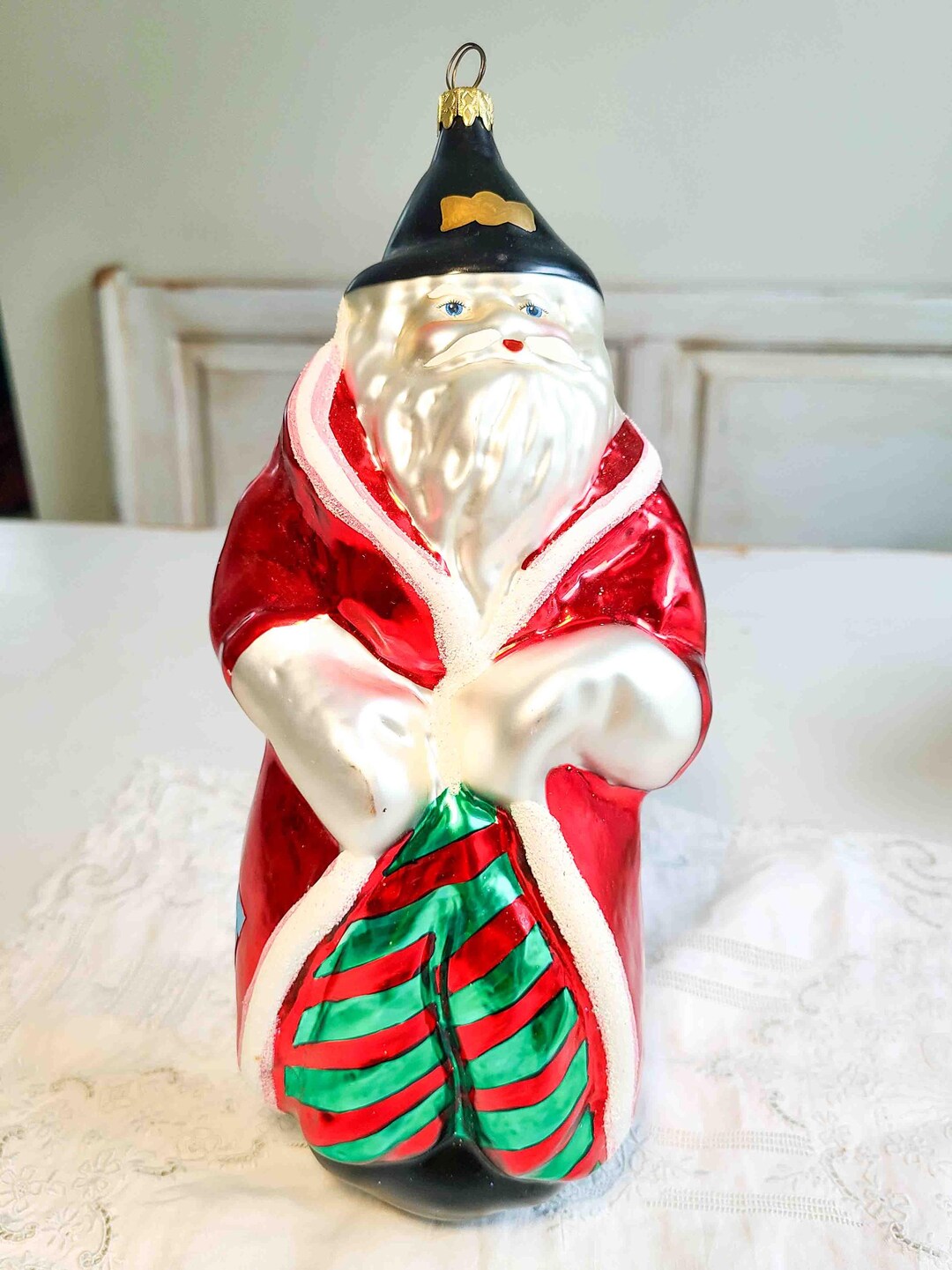 Large Vintage Blown Glass Santa Claus Christmas Ornament - Hand Painted ...