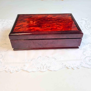 Faux Tortoise Shell Lucite and Wood Vintage Jewelry Box