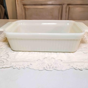 Vintage Fire King White Ribbed Glass Loaf Pan - Anchor Hocking- Vintage Glass Bakeware, Ovenware