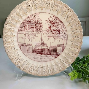 Vintage Sault Ste. Marie, Michigan Porcelain Souvenir Plate - Vacation Memories