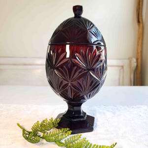 Ruby Red Crystal Candy Jar with Lid- Antique- French Cristal D&#39;Arques-Durand