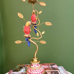 Pink Parrot Candle Holder Gold Tropical Candlestick Hollywood Regency DécoR