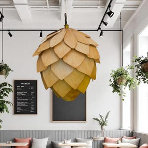 Rustic Pinecone Chandelier Large Wooden Pendant Lamp, Japandi Country Style Lighting for High Ceilings & Dining Room Pendant Lighting