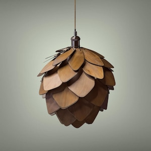 Handmade Wood Ceiling Light: Rustic Farmhouse Pendant Lamp, Pinecone Shade