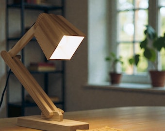 Wooden Table Lamp – Solid Wood Desk Lamp in Country Style, Handmade Farmhouse Lighting, Rustic Wood Lamp for Home Office