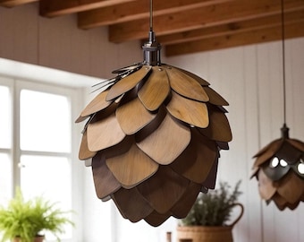 Handgefertigte Holz Anhänger Kronleuchter Tannenzapfen Lampenschirm Rustikal Japandi Dekor Buchenholz Esszimmer Beleuchtung Schlafzimmer Skandinavischen Lampenschirme