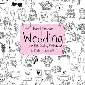 Hand-Drawn Wedding PNGs & SVGs, Wedding Clipart Doodles Set