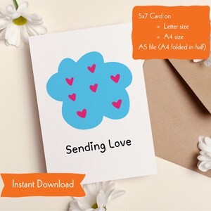 Liebe senden druckbare Karte, süßes Herz Design, Instant Download, 5x7 A5 A4 Größen