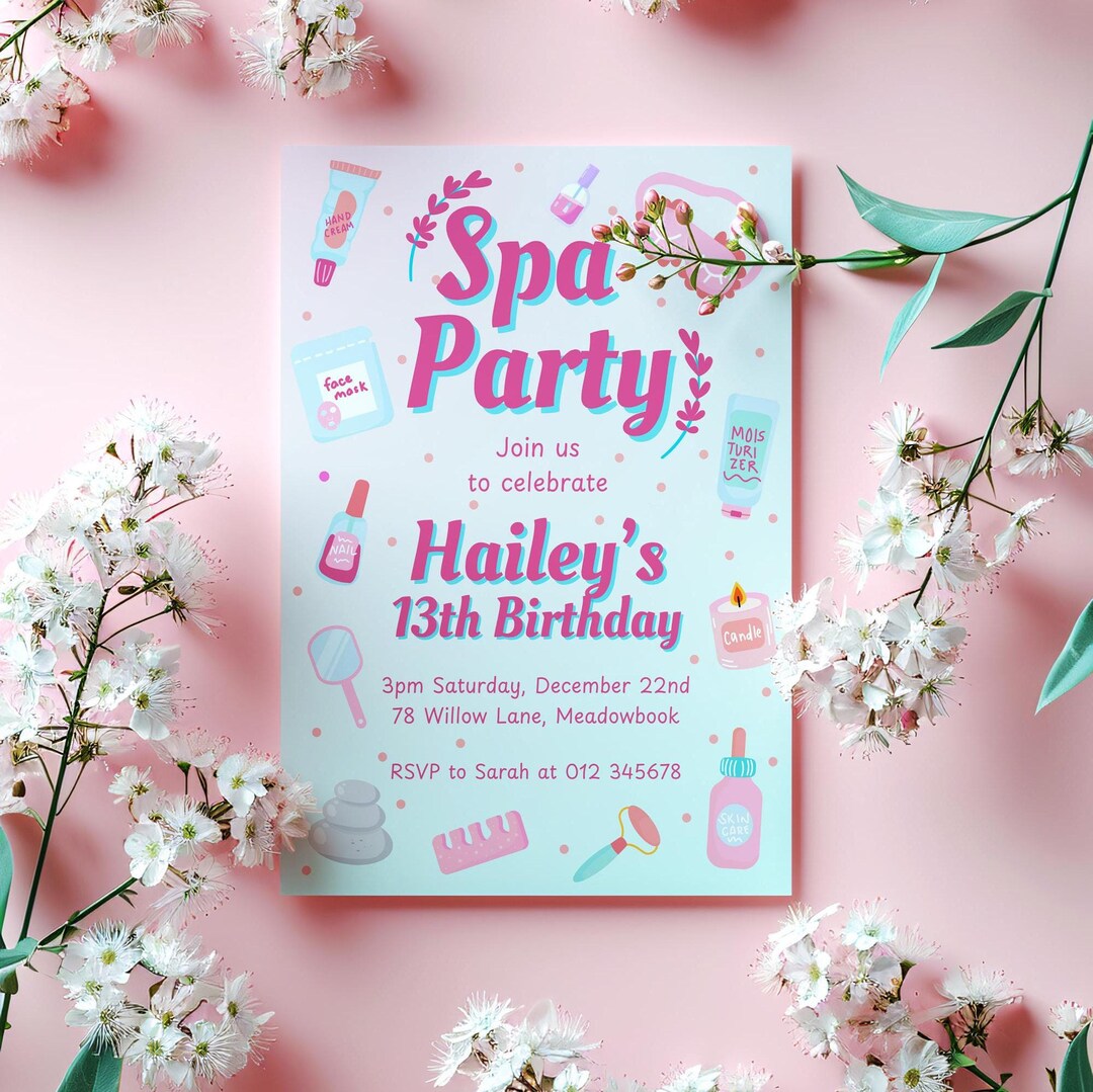 Spa Party Birthday Invitation, Digital Download, Birthday Party Invite ...