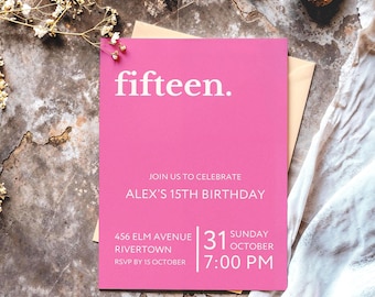 Plantilla moderna de invitación para 15 años en rosa caramelo (descarga digital)