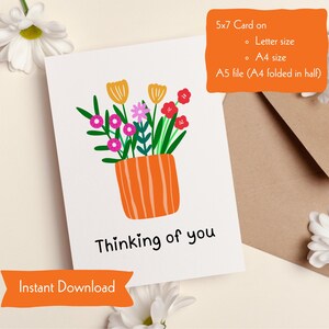 Denken an Sie Karte zum ausdrucken, niedlichen Blumentopf Design, Instant Download, A4-A5 Letter-Größe
