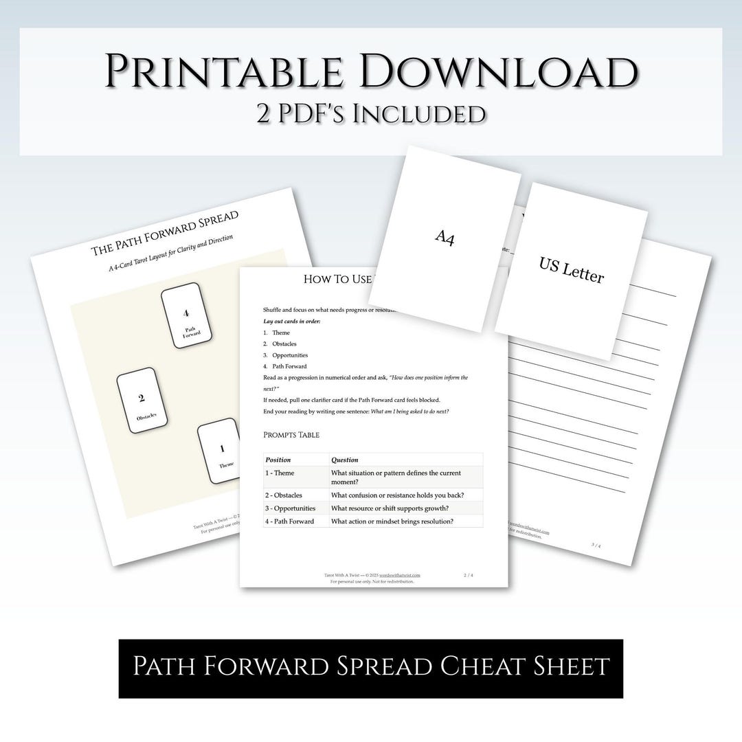 Forward Spread Sample Path Forward Tarot Spread – 4-card Layout, Reading Worksheet (PDF) - Etsy