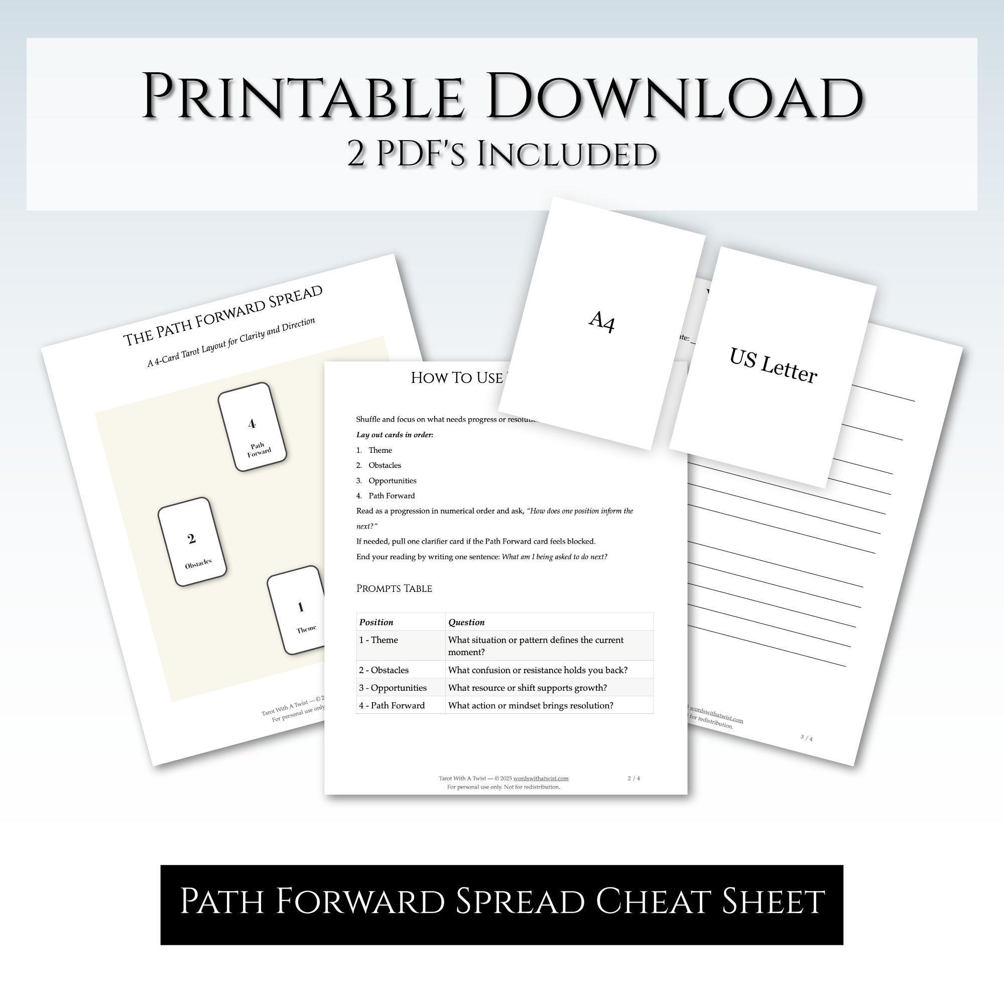 Path Forward Tarot Spread – 4-card Layout, Reading Worksheet (PDF) - Etsy